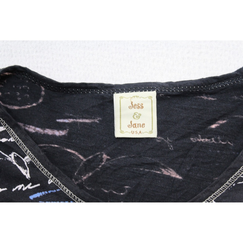 Jess & Jane Top Women Large Black Excellent Nautical Tropical Sailboat V-Neck